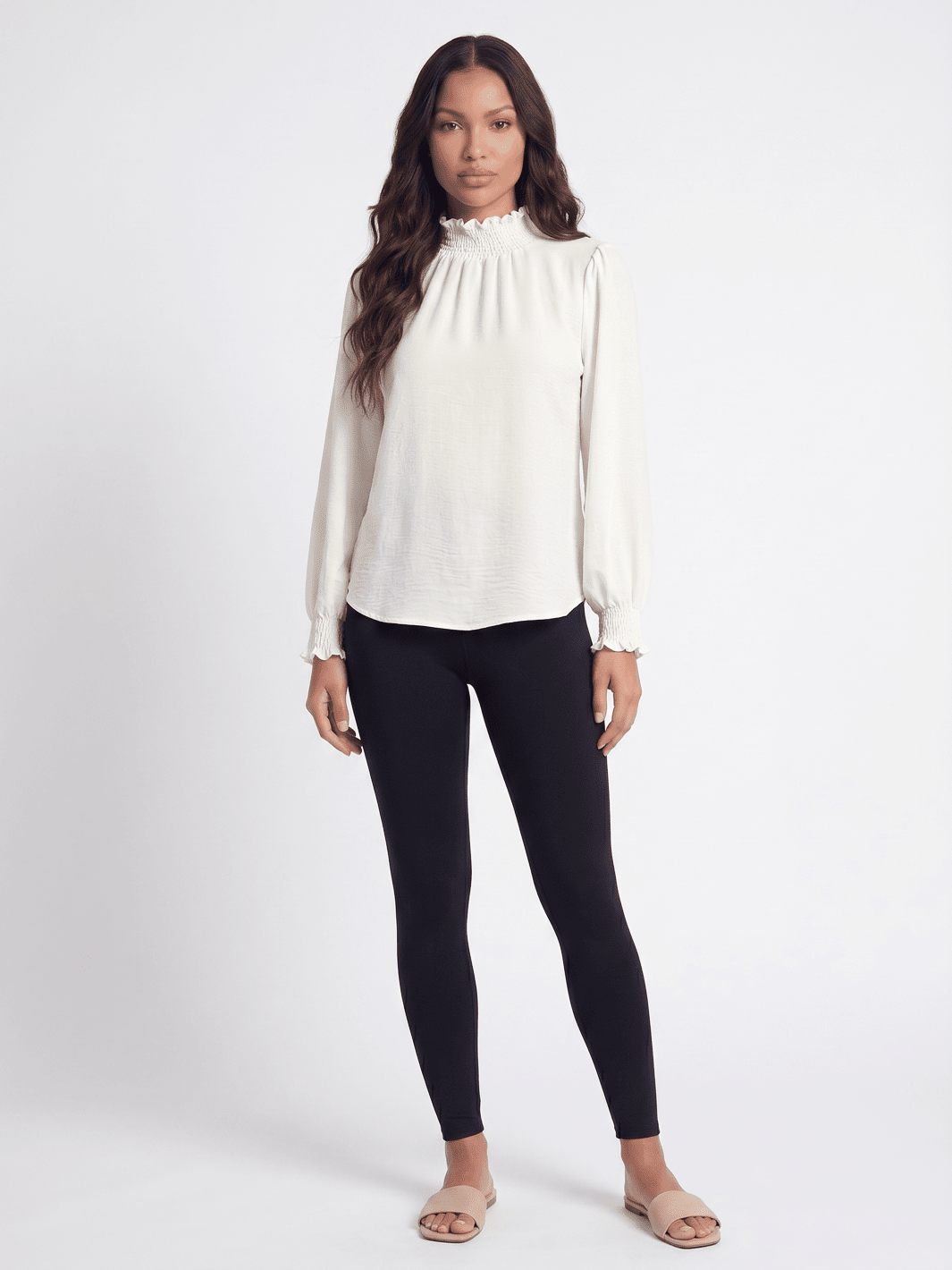 WOMEN'S LONG SLEEVE ELASTIC MOCK NECK BLOUSE