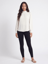 WOMEN'S LONG SLEEVE ELASTIC MOCK NECK BLOUSE