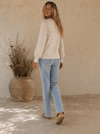 WOMEN'S LONG PUFF SLEEVE COLORBLOCK STRIPES BLOUSE