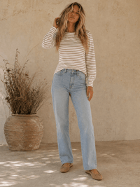 WOMEN'S LONG PUFF SLEEVE COLORBLOCK STRIPES BLOUSE
