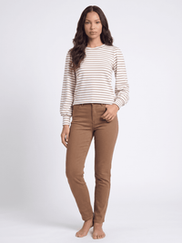 WOMEN'S LONG PUFF SLEEVE COLORBLOCK STRIPES BLOUSE
