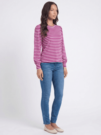 WOMEN'S LONG PUFF SLEEVE COLORBLOCK STRIPES BLOUSE