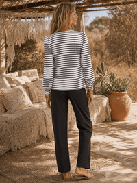 WOMEN'S LONG PUFF SLEEVE COLORBLOCK STRIPES BLOUSE