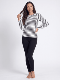 WOMEN'S LONG PUFF SLEEVE COLORBLOCK STRIPES BLOUSE
