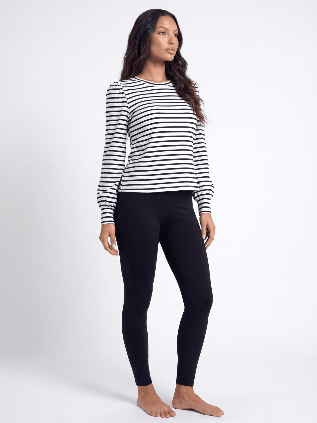 WOMEN'S LONG PUFF SLEEVE COLORBLOCK STRIPES BLOUSE