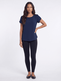 WOMEN'S SHORT SLIT SLEEVE HIGH-LOW SOLID BLOUSE