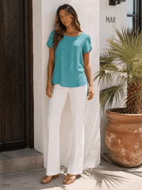 WOMEN'S SHORT SLIT SLEEVE HIGH-LOW SOLID BLOUSE