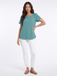 WOMEN'S SHORT SLIT SLEEVE HIGH-LOW SOLID BLOUSE