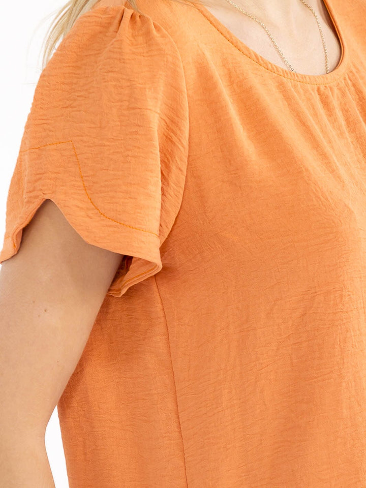 WOMEN'S SHORT SLIT SLEEVE HIGH-LOW SOLID BLOUSE