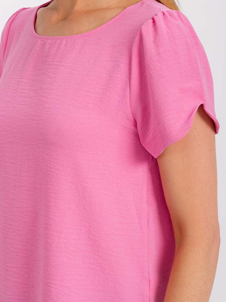 WOMEN'S SHORT DETAILED SLEEVE HIGH-LOW SOLID BLOUSE