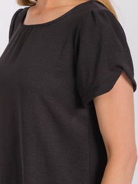 WOMEN'S SHORT SLIT SLEEVE HIGH-LOW SOLID BLOUSE