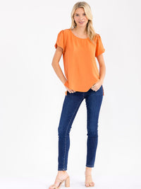 WOMEN'S SHORT SLIT SLEEVE HIGH-LOW SOLID BLOUSE