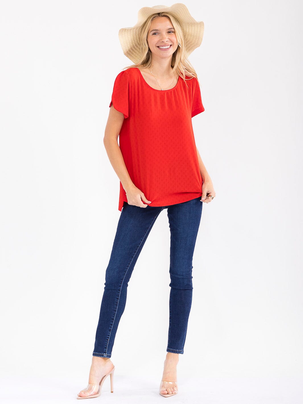 WOMEN'S SHORT SLEEVE HIGH-LOW DETAILED BLOUSE