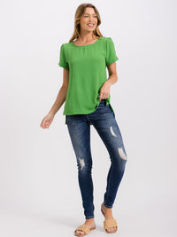 WOMEN'S SHORT SLIT SLEEVE HIGH-LOW SOLID BLOUSE