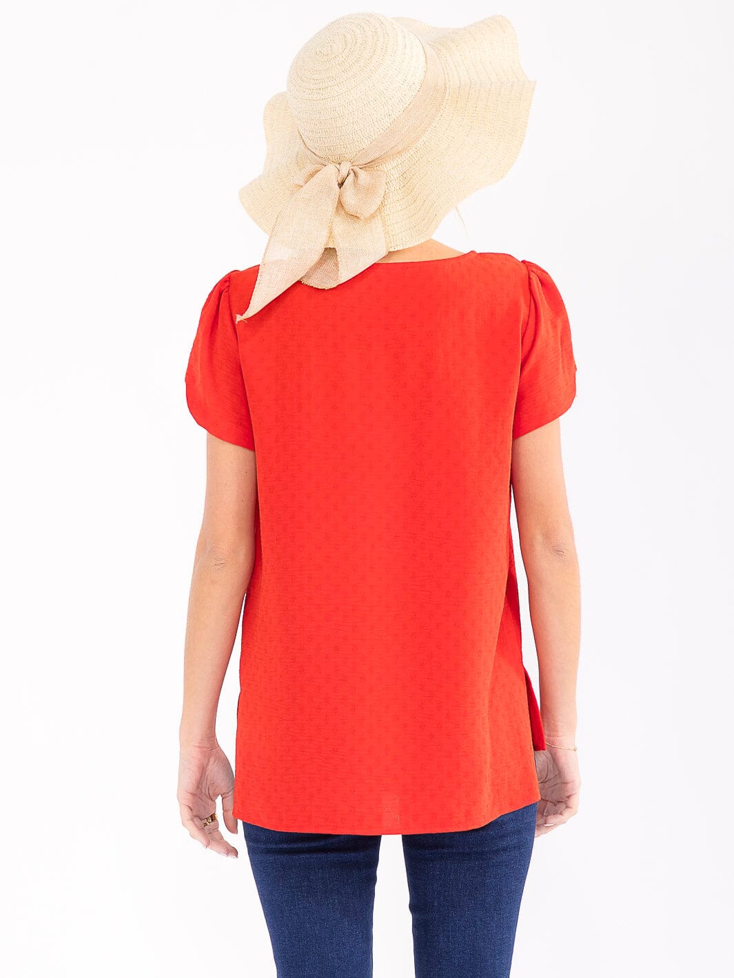 WOMEN'S SHORT SLEEVE HIGH-LOW DETAILED BLOUSE