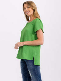 WOMEN'S SHORT SLIT SLEEVE HIGH-LOW SOLID BLOUSE