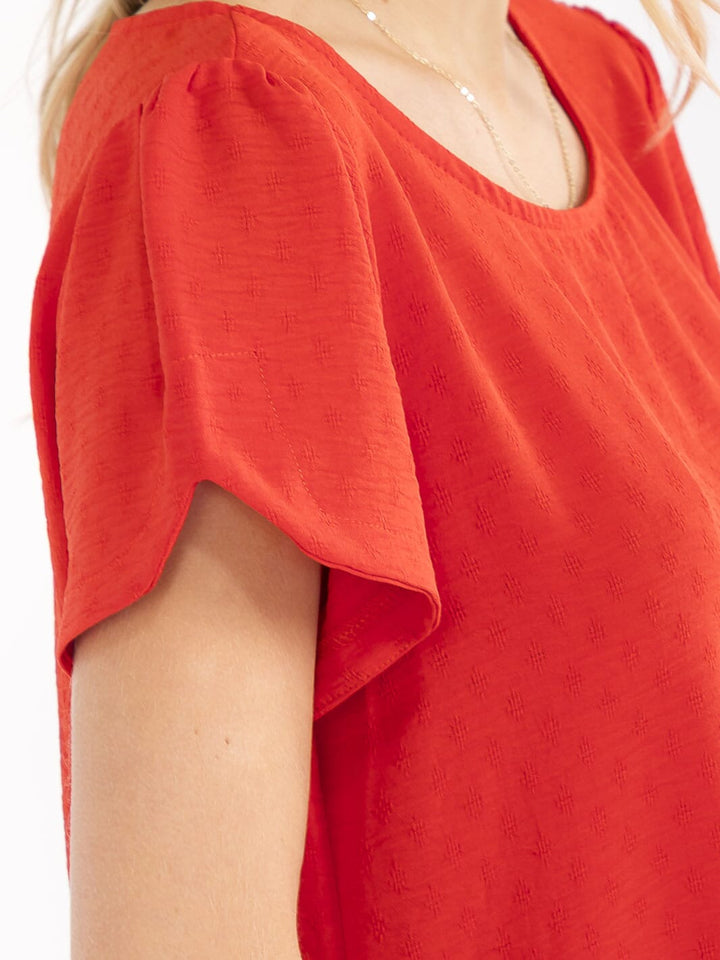 WOMEN'S SHORT SLEEVE HIGH-LOW DETAILED BLOUSE