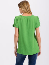 WOMEN'S SHORT SLIT SLEEVE HIGH-LOW SOLID BLOUSE