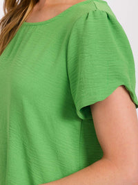 WOMEN'S SHORT SLIT SLEEVE HIGH-LOW SOLID BLOUSE