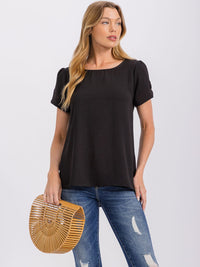 WOMEN'S SHORT SLIT SLEEVE HIGH-LOW SOLID BLOUSE