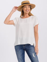 WOMEN'S SHORT SLIT SLEEVE HIGH-LOW SOLID BLOUSE