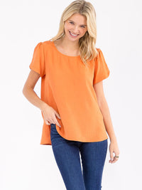 WOMEN'S SHORT SLIT SLEEVE HIGH-LOW SOLID BLOUSE