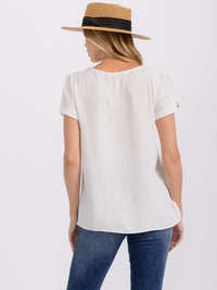 WOMEN'S SHORT SLIT SLEEVE HIGH-LOW SOLID BLOUSE