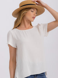 WOMEN'S SHORT SLIT SLEEVE HIGH-LOW SOLID BLOUSE