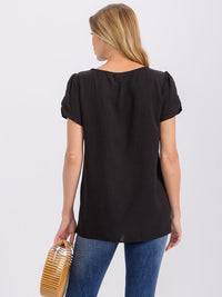 WOMEN'S SHORT SLIT SLEEVE HIGH-LOW SOLID BLOUSE