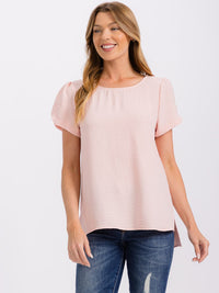 WOMEN'S SHORT SLIT SLEEVE HIGH-LOW SOLID BLOUSE