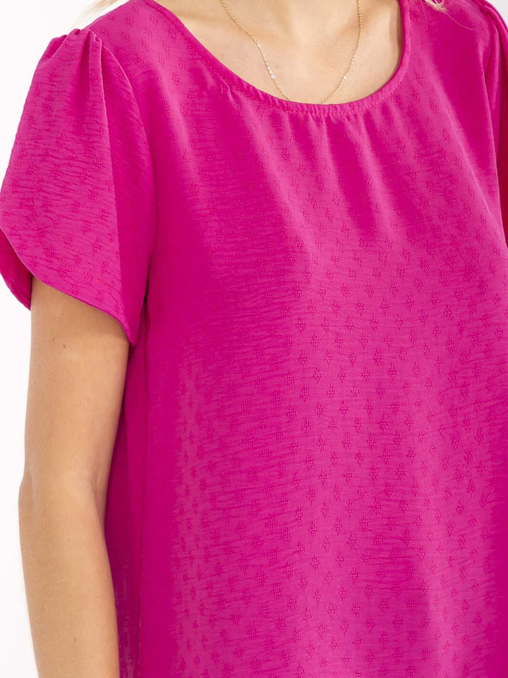 WOMEN'S SHORT SLEEVE HIGH-LOW DETAILED BLOUSE