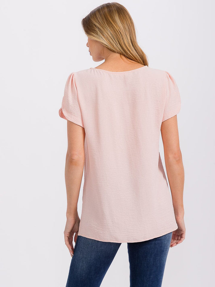 WOMEN'S SHORT DETAILED SLEEVE HIGH-LOW SOLID BLOUSE