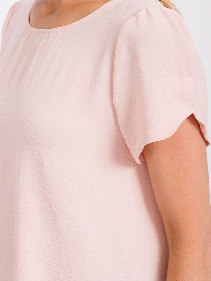 WOMEN'S SHORT DETAILED SLEEVE HIGH-LOW SOLID BLOUSE