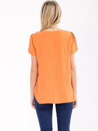 WOMEN'S SHORT SLIT SLEEVE HIGH-LOW SOLID BLOUSE