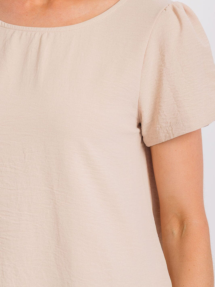 WOMEN'S SHORT DETAILED SLEEVE HIGH-LOW SOLID BLOUSE