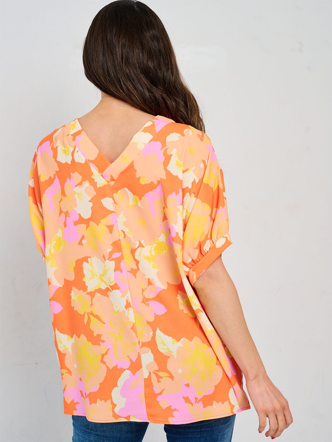 WOMEN'S SHORT SLEEVE V-NECK TUNIC FLORAL BLOUSE