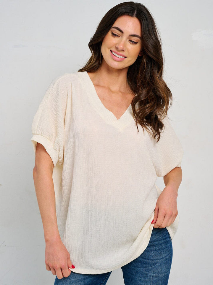 WOMEN'S SHORT SLEEVE V-NECK TUNIC BLOUSE