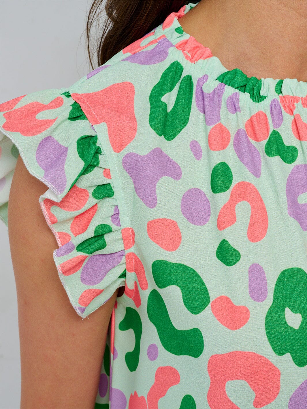 WOMEN'S RUFFLE SLEEVE TUNIC MULTI PRINT BLOUSE