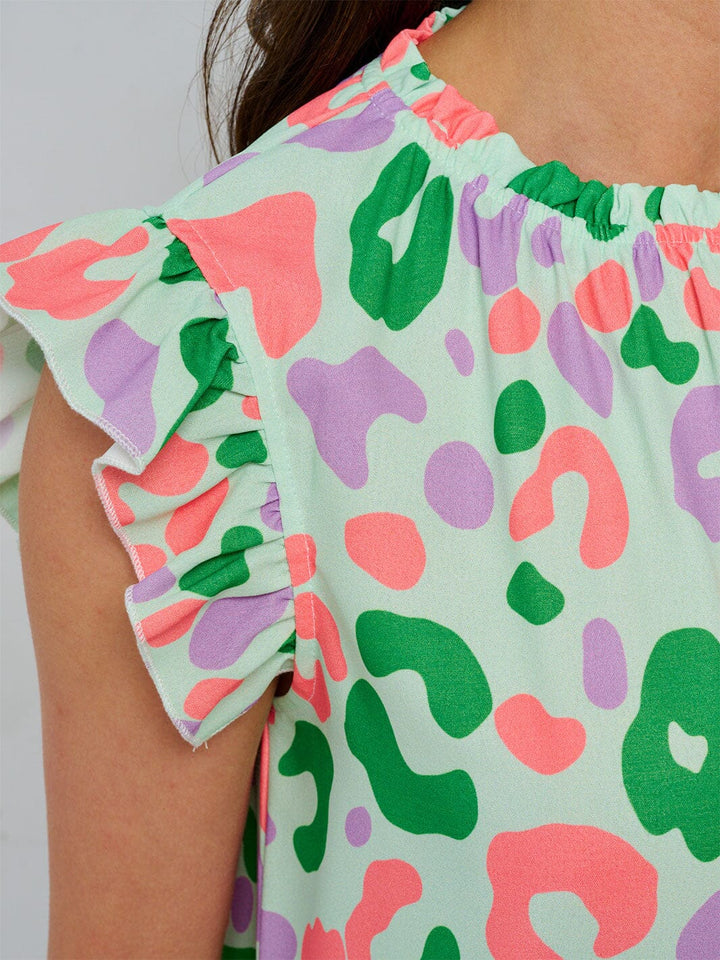 WOMEN'S RUFFLE SLEEVE TUNIC MULTI PRINT BLOUSE