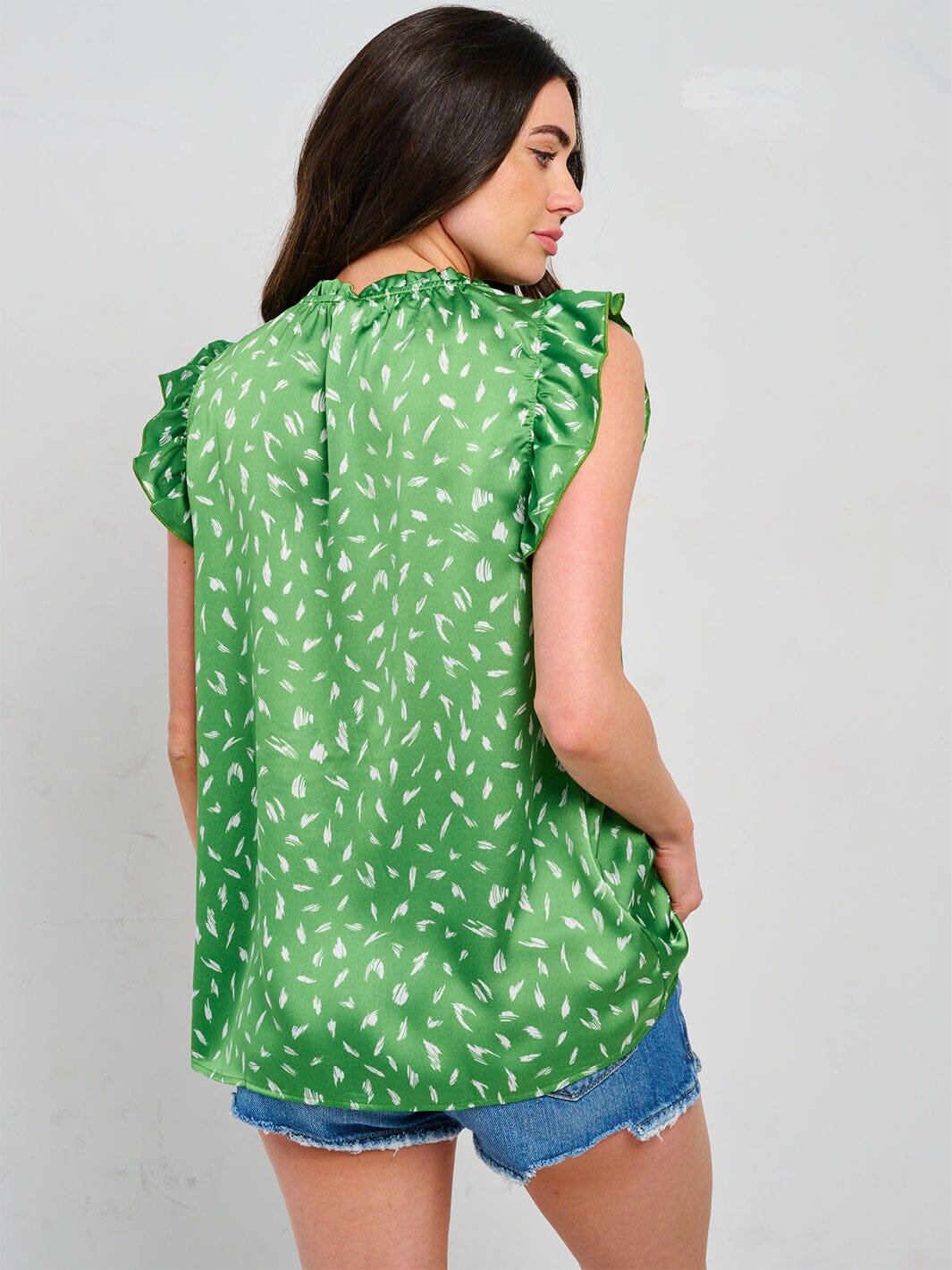 WOMEN'S RUFFLE SLEEVE TUNIC MULTI PRINT BLOUSE