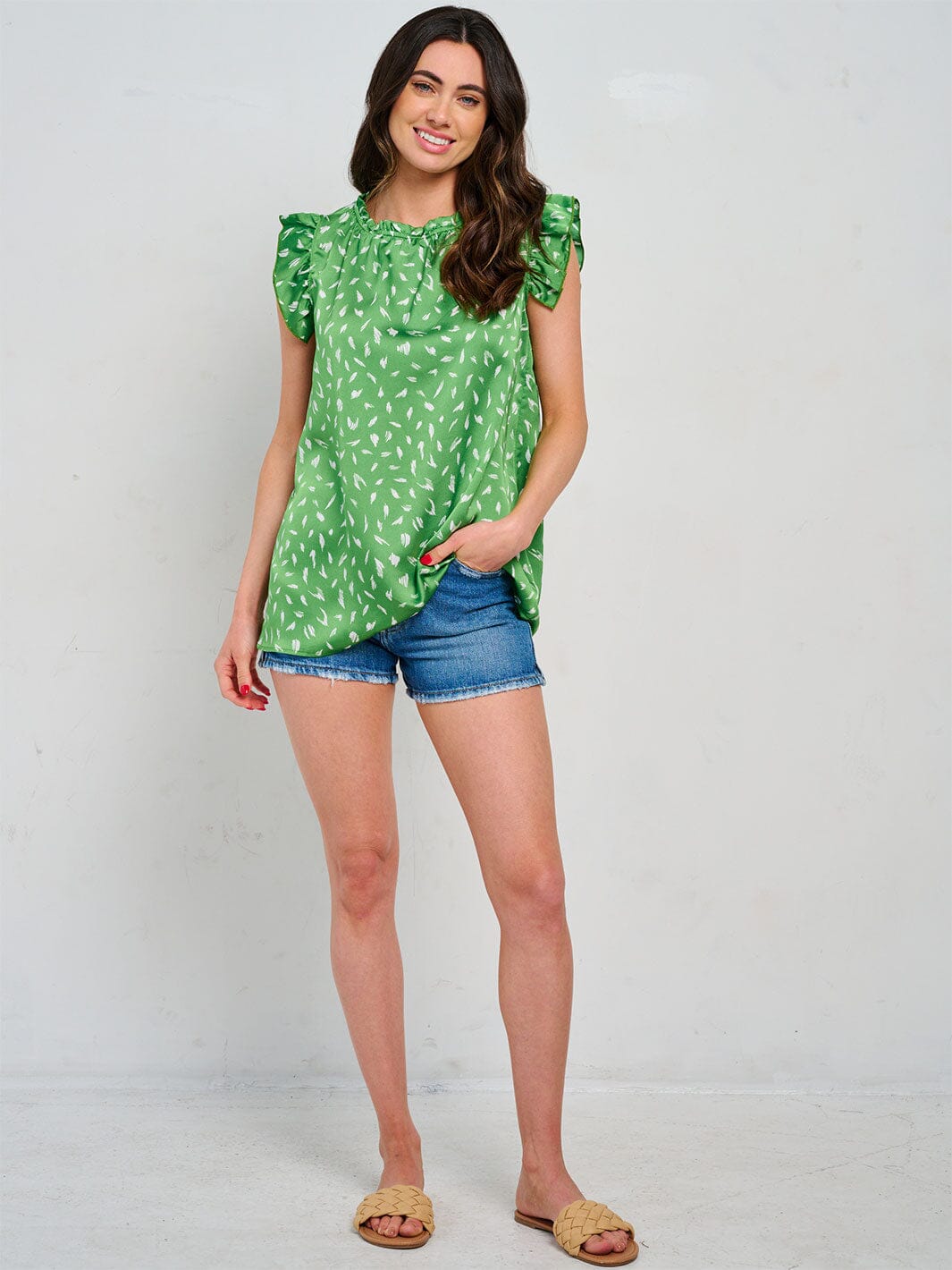 WOMEN'S RUFFLE SLEEVE TUNIC MULTI PRINT BLOUSE