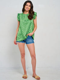 WOMEN'S RUFFLE SLEEVE TUNIC MULTI PRINT BLOUSE