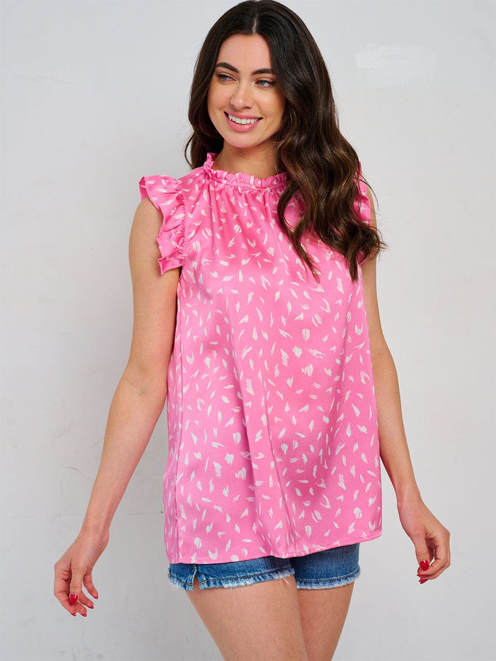 WOMEN'S RUFFLE SLEEVE TUNIC MULTI PRINT BLOUSE