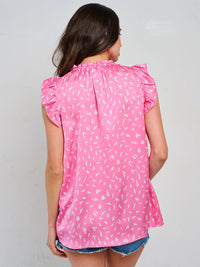 WOMEN'S RUFFLE SLEEVE TUNIC MULTI PRINT BLOUSE
