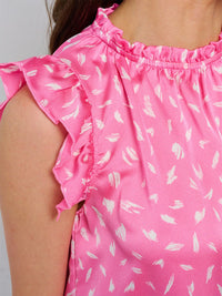WOMEN'S RUFFLE SLEEVE TUNIC MULTI PRINT BLOUSE