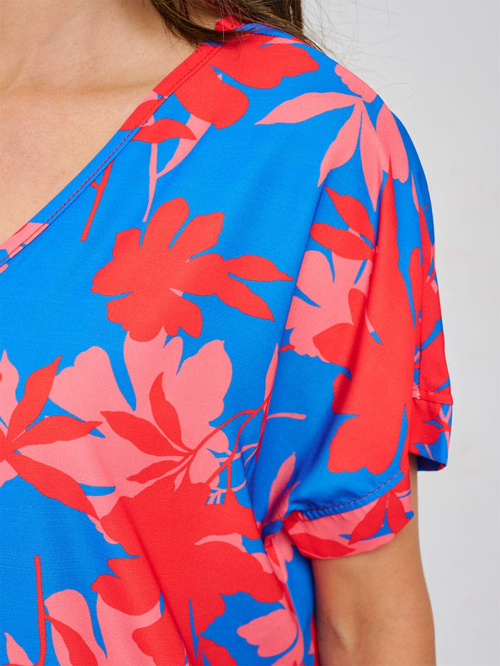 WOMEN'S SHORT SLEEVE V-NECK TUNIC FLORAL BLOUSE