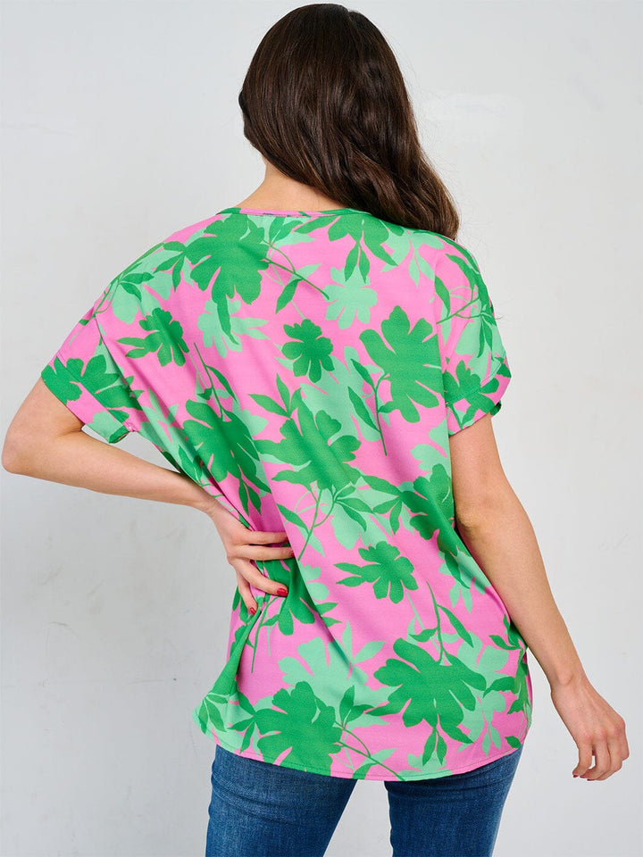 WOMEN'S SHORT SLEEVE V-NECK TUNIC FLORAL BLOUSE