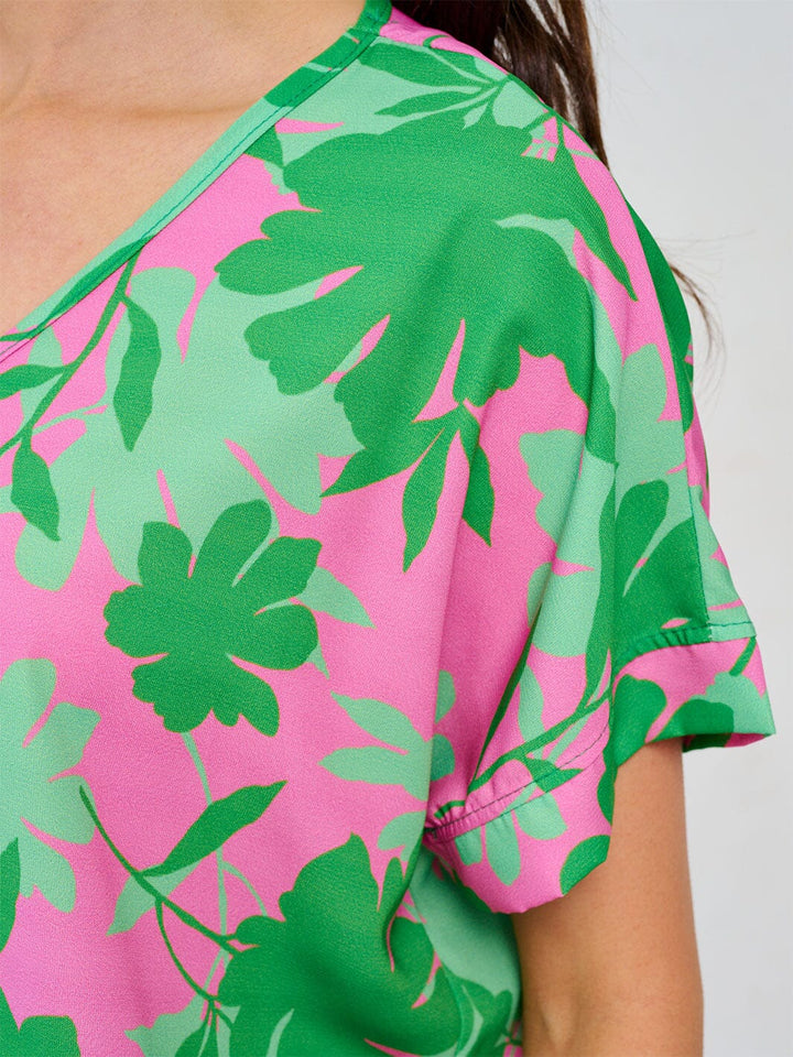 WOMEN'S SHORT SLEEVE V-NECK TUNIC FLORAL BLOUSE