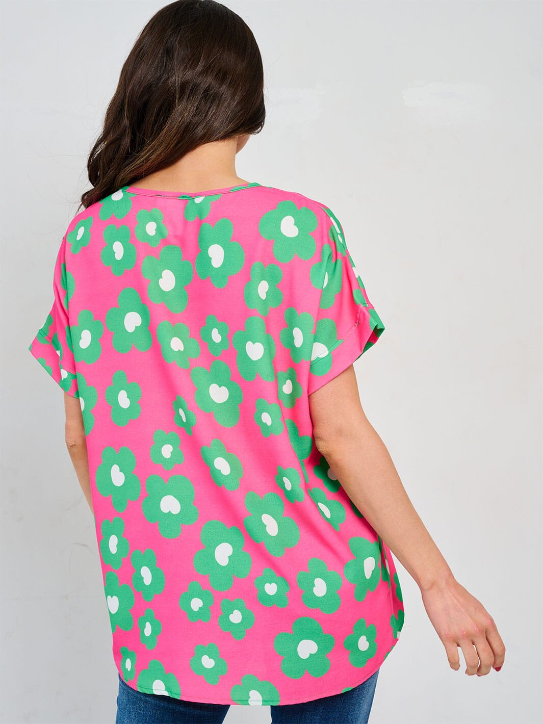 WOMEN'S SHORT SLEEVE V-NECK TUNIC FLORAL BLOUSE