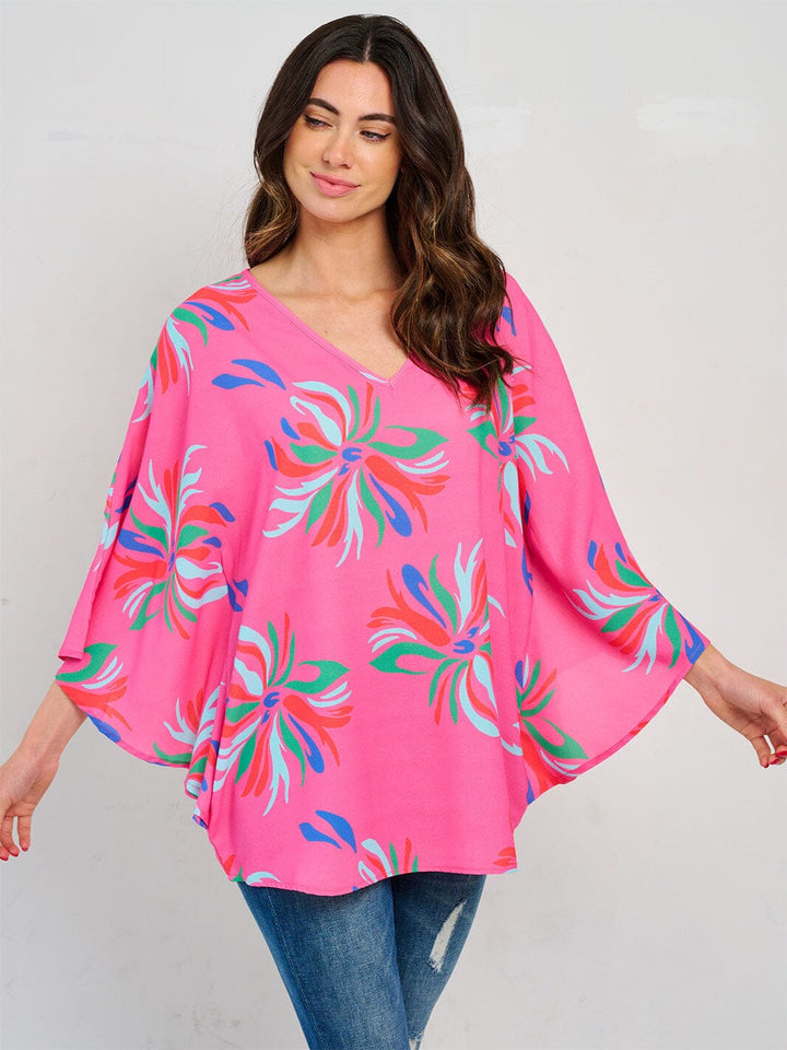 WOMEN'S 3/4 SLEEVE V-NECK TUNIC PRINTED BLOUSE